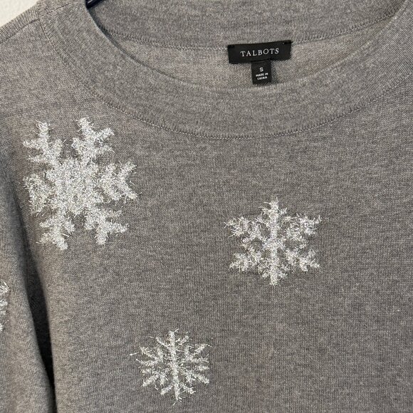 NWT TALBOTS Embroidered Snowflake Sweater, Heather Grey, Size S - Picture 2 of 11